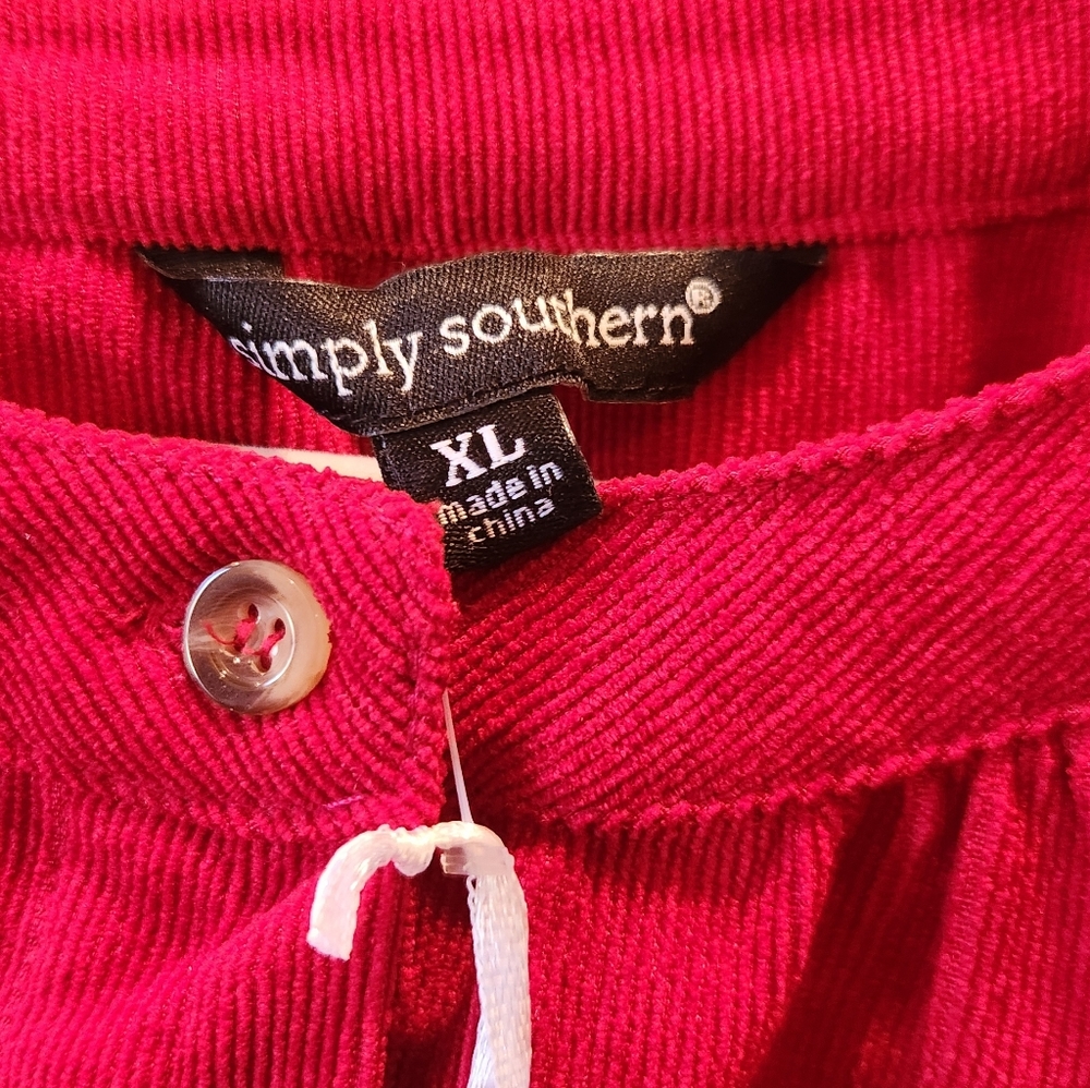 NWT, Simply Southern Red Corduroy Dress with Belt - Picture 4 of 6